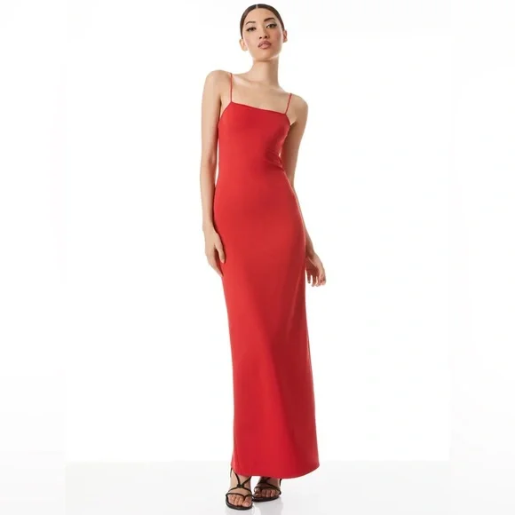 Alice + Olivia Red Bright Poppy Nelle Spaghetti Strap Maxi Cut Out Dress - Picture 1 of 6